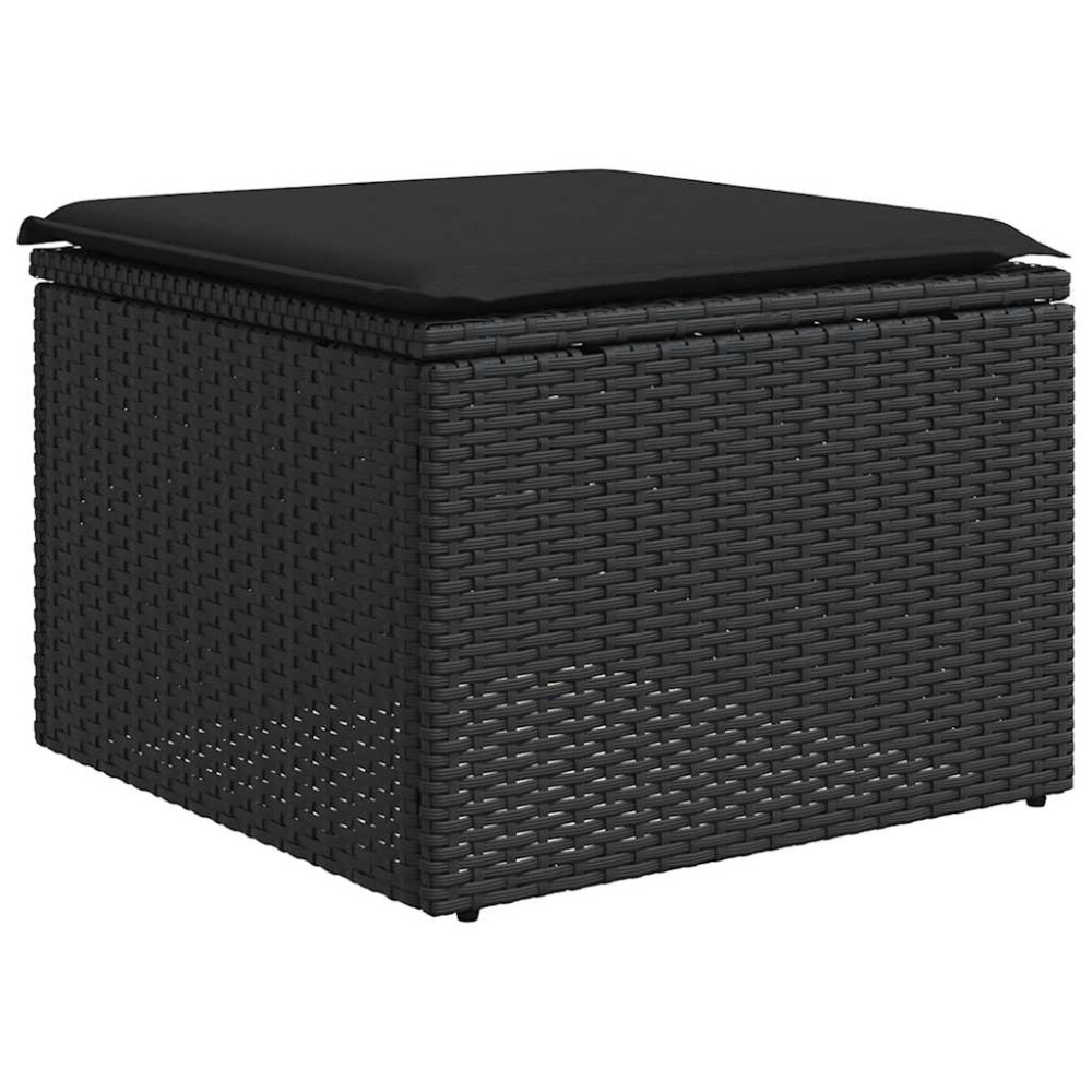vidaXL Σκαμπό Κήπου με Μαξιλάρι Μαύρο 55x55x37 εκ. από Συνθετικό Ρατάν
