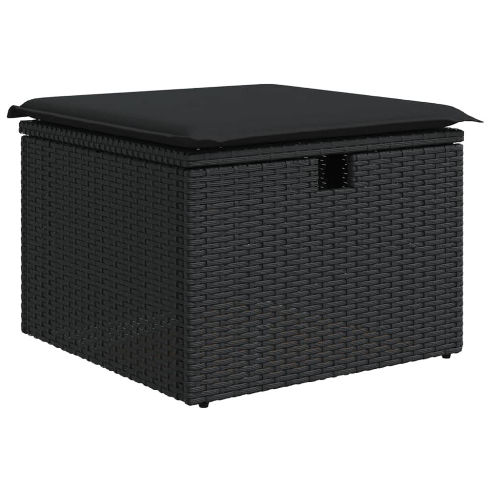 vidaXL Υποπόδιο Κήπου Μαύρο 55x55x37 εκ. Συνθετικό Ρατάν με Μαξιλάρι
