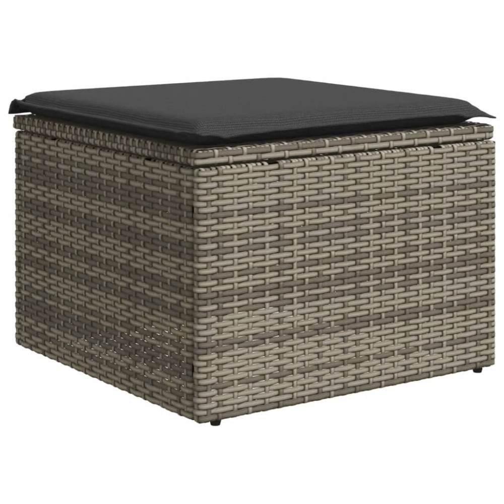 vidaXL Υποπόδιο Κήπου Γκρι 55x55x37 εκ. Συνθετικό Ρατάν με Μαξιλάρι