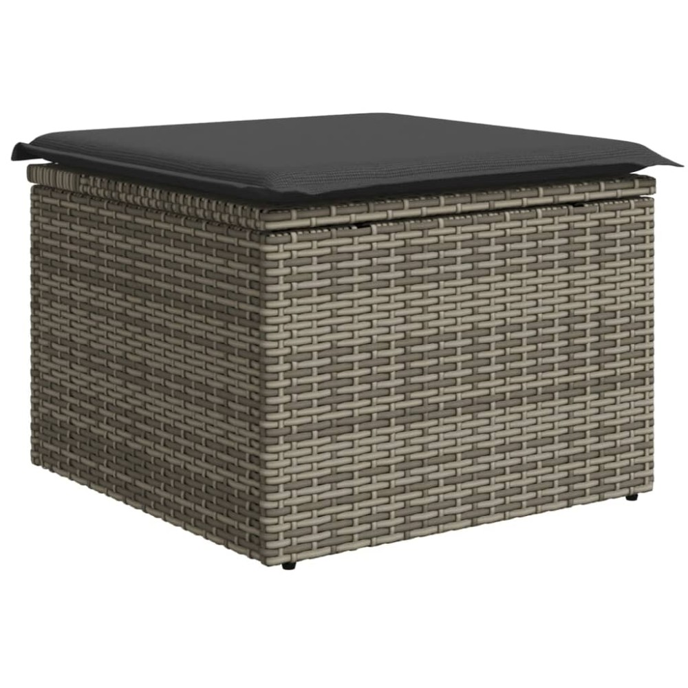 vidaXL Υποπόδιο Κήπου Γκρι 55x55x37 εκ. Συνθετικό Ρατάν με Μαξιλάρι