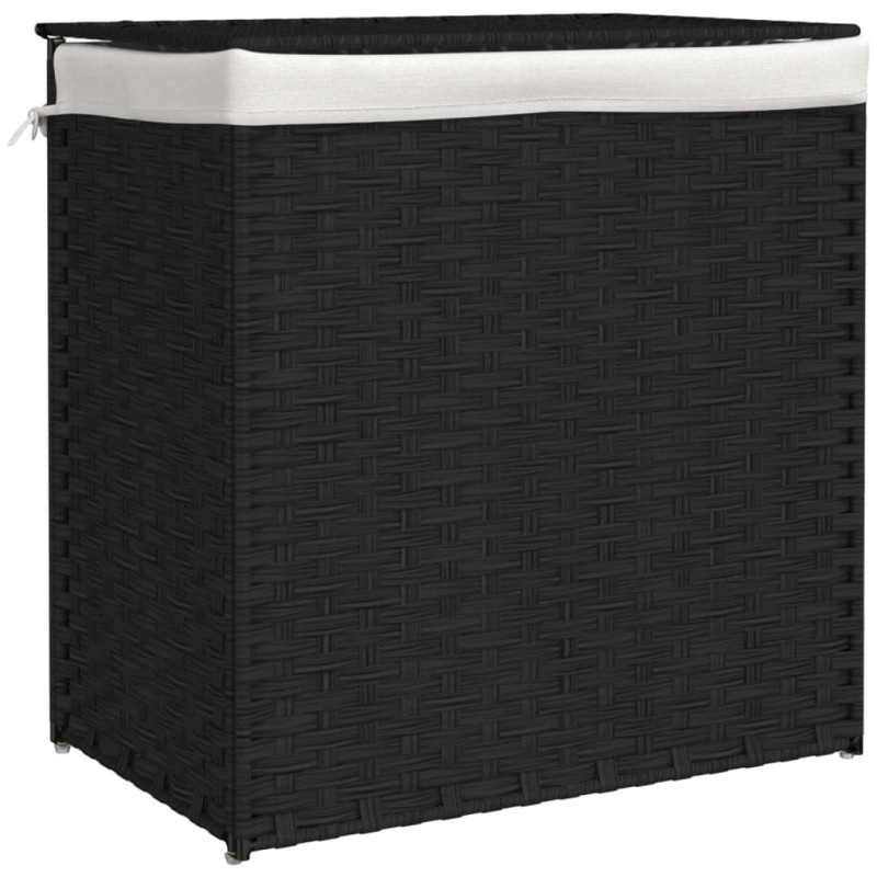 vidaXL Καλάθι Πλυντηρίου 2 Τμήματα Μαύρο 53x35x57εκ. Συνθετικό Ρατάν