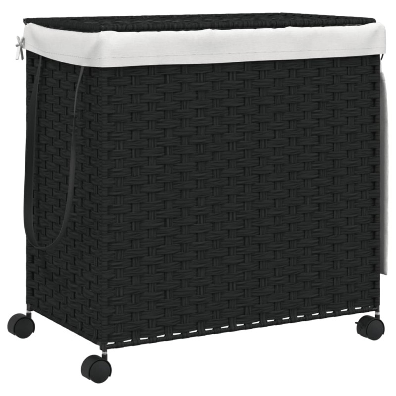 vidaXL Καλάθι Άπλυτων με Τροχούς Μαύρο 60 x 35 x 60,5 εκ. από Ρατάν