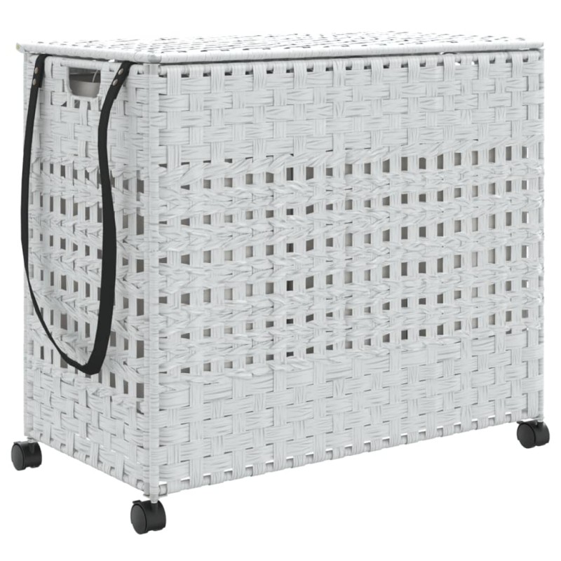 vidaXL Καλάθι Άπλυτων με Τροχούς Λευκό 66x35x60 εκ. από Ρατάν