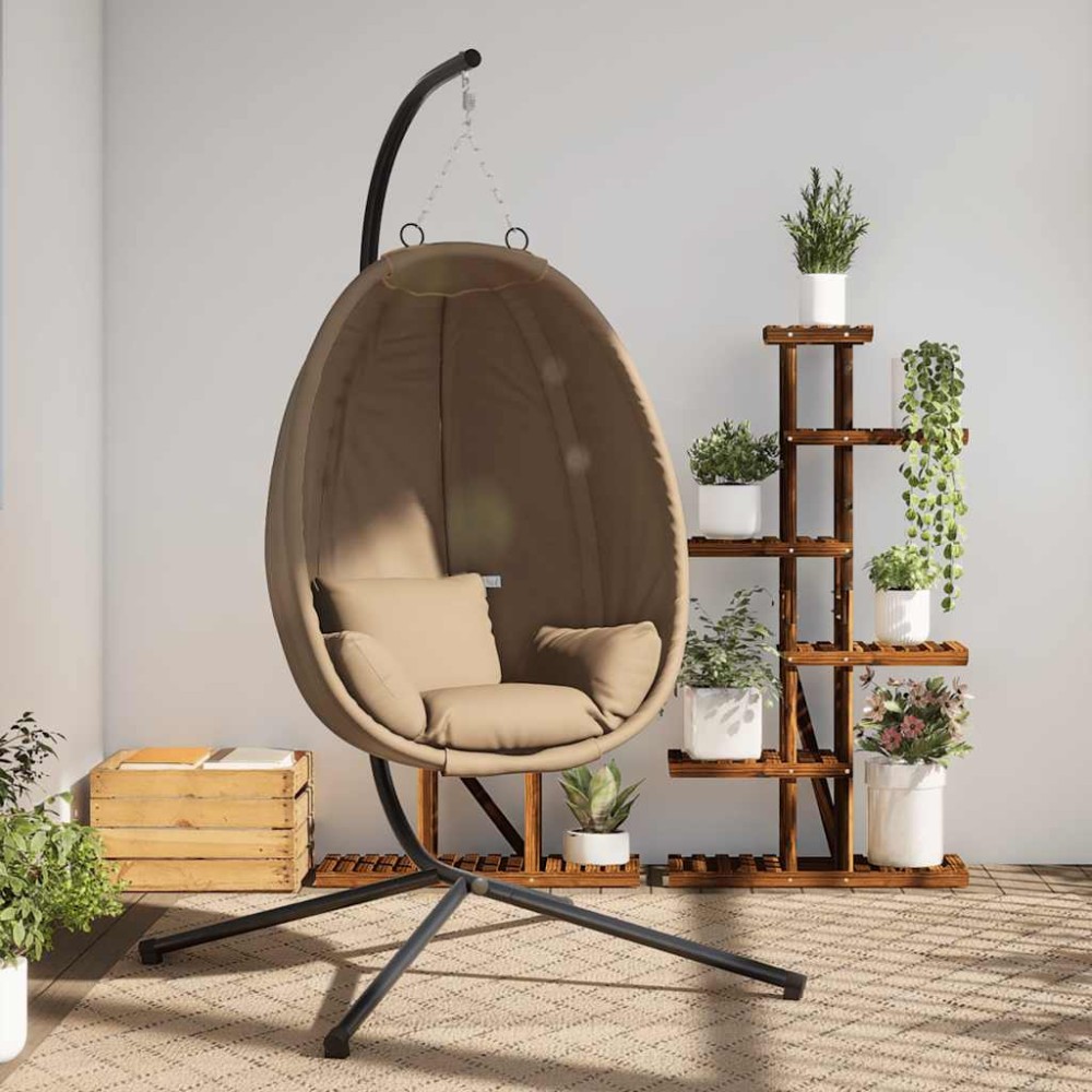 vidaXL Πολυθρόνα Egg Κρεμαστή με Βάση Taupe Συνθ. Ρατάν / Ατσάλι