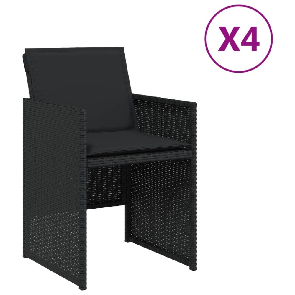 vidaXL Καρέκλες Κήπου 4 τεμ. Μαύρες από Συνθετικό Ρατάν με Μαξιλάρια