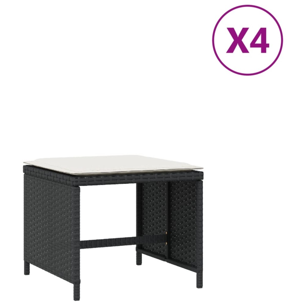 vidaXL Σκαμπό Κήπου 4 τεμ. Μαύρα 40x40x35 Συνθετικό Ρατάν με Μαξιλάρια
