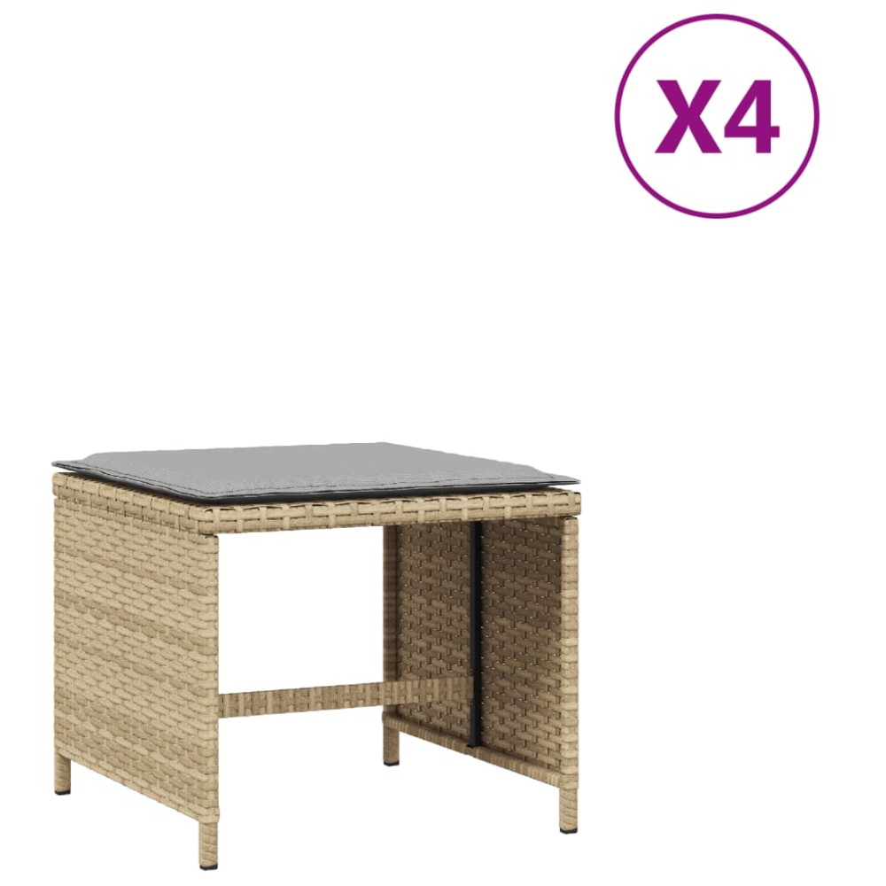 vidaXL Σκαμπό Κήπου 4 τεμ Μικτό Μπεζ 40x40x35 εκ Συνθ. Ρατάν+Μαξιλάρια