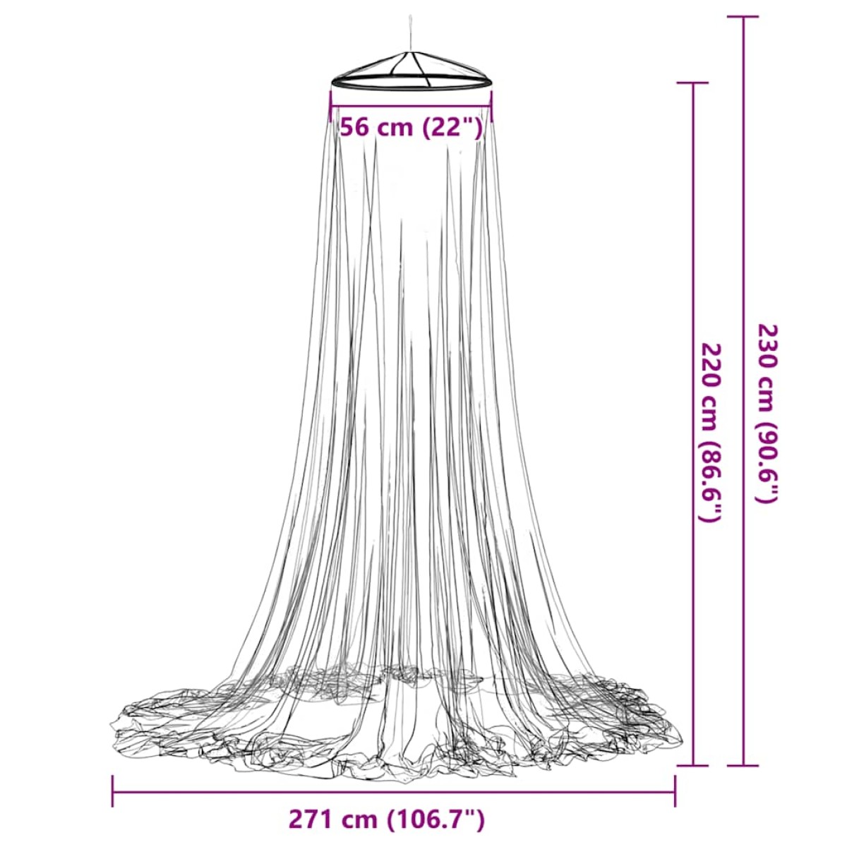 vidaXL Κουνουπιέρα για κρεβάτι 220 Δίχτυ Λευκό 56x56x220 εκ.