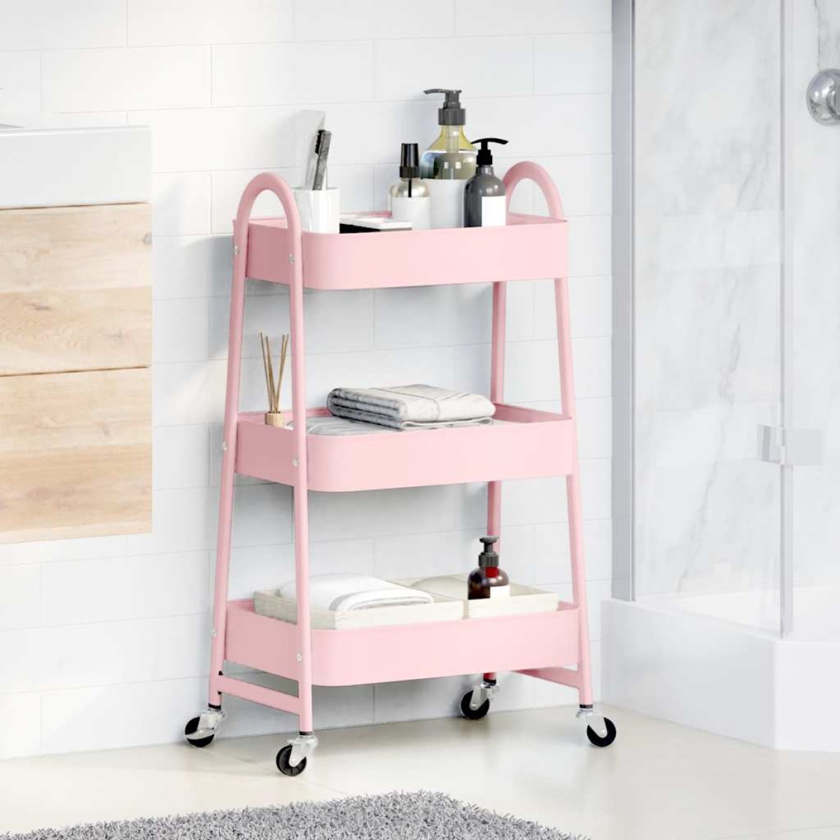vidaXL Τρόλεϊ Αποθήκευσης 3 Επιπέδων Ροζ 42x41,5x77 εκ. Ατσάλινο