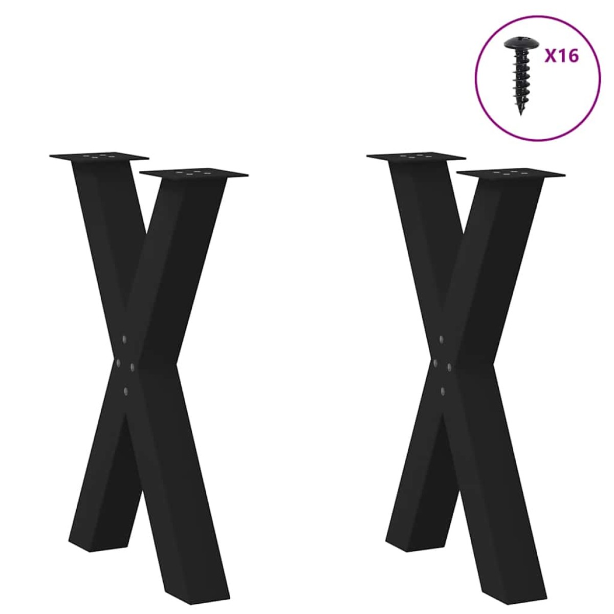 vidaXL Πόδια Τραπεζαρίας σε Σχήμα Χ, 2 τεμ. Μαύρο, Ατσάλι 50x(72-73) εκ.