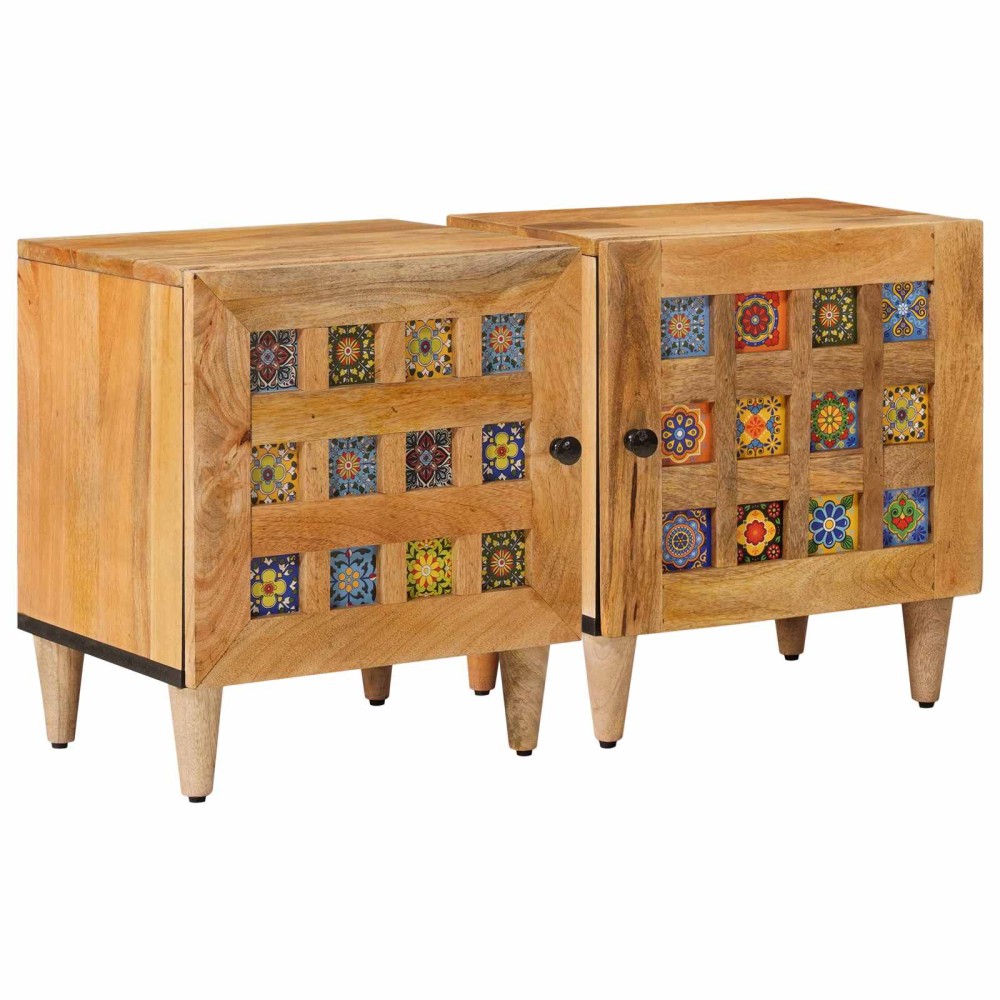 vidaXL Κομοδίνο 2 pcs Φυσικό 40 x 33,5 x 46 εκ Στερεό ξύλο μάνγκο