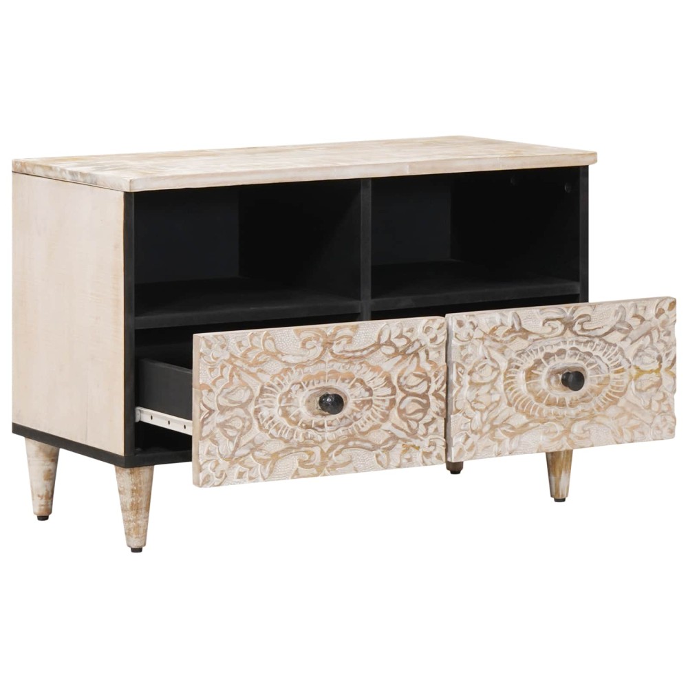 vidaXL Ντουλάπι TV Λευκό 70 x 33,5 x 46 εκ. Στερεό ξύλο μάνγκο