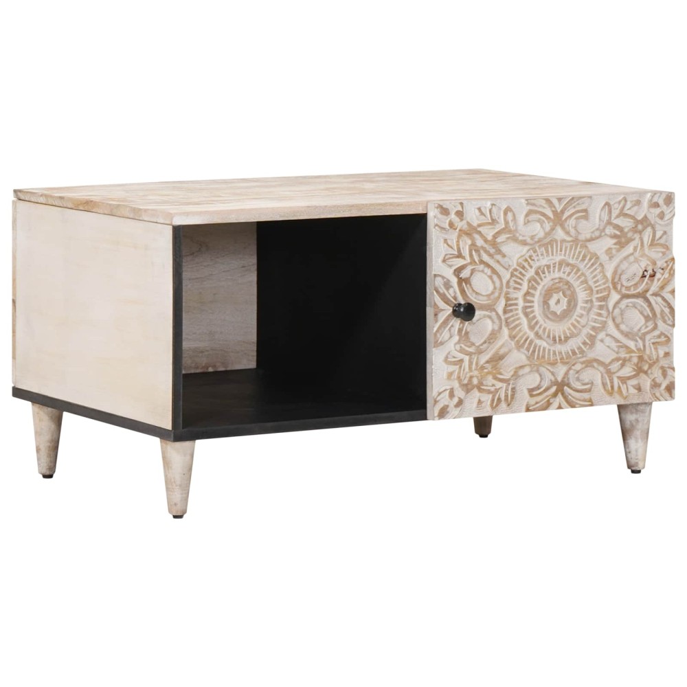 vidaXL Τραπεζάκι σαλονιού Λευκό 80 x 50 x 40 cm Στερεό ξύλο μάνγκο