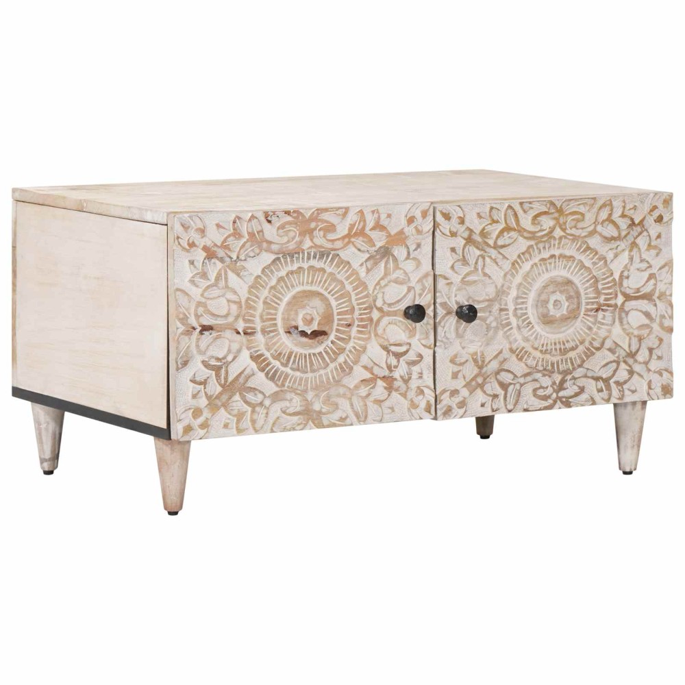 vidaXL Τραπεζάκι σαλονιού Λευκό 80 x 50 x 40 cm Στερεό ξύλο μάνγκο