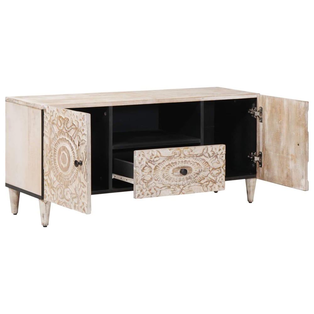 vidaXL Ντουλάπι TV Λευκό 105 x 33,5 x 46 εκ. Στερεό ξύλο μάνγκο