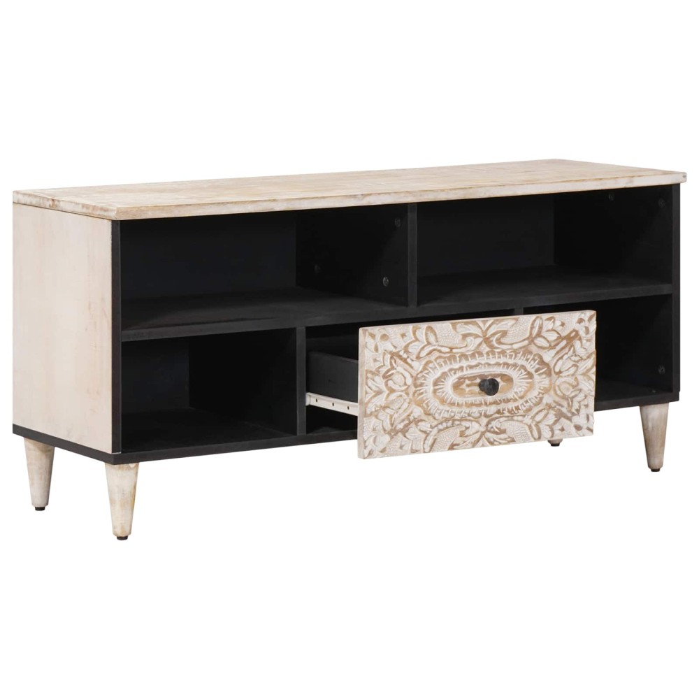 vidaXL Ντουλάπι TV με ράφι Λευκό 100 x 33,5 x 46 εκ Στερεό ξύλο μάνγκο