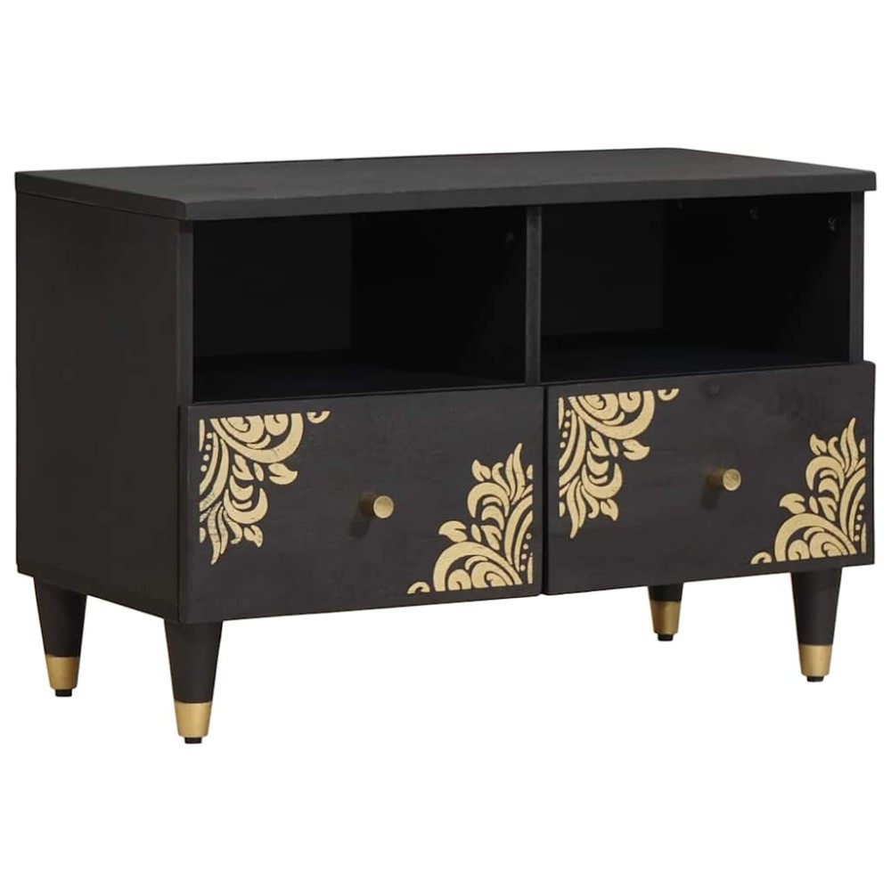vidaXL Ντουλάπι TV με συρτάρι Μαύρο 70 x 33 x 46 εκ Στερεό ξύλο μάνγκο