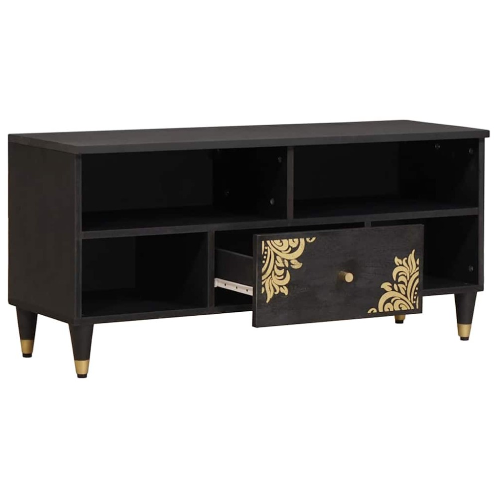 vidaXL Ντουλάπι TV με ράφι Μαύρο 100 x 33 x 46 εκ Στερεό ξύλο μάνγκο