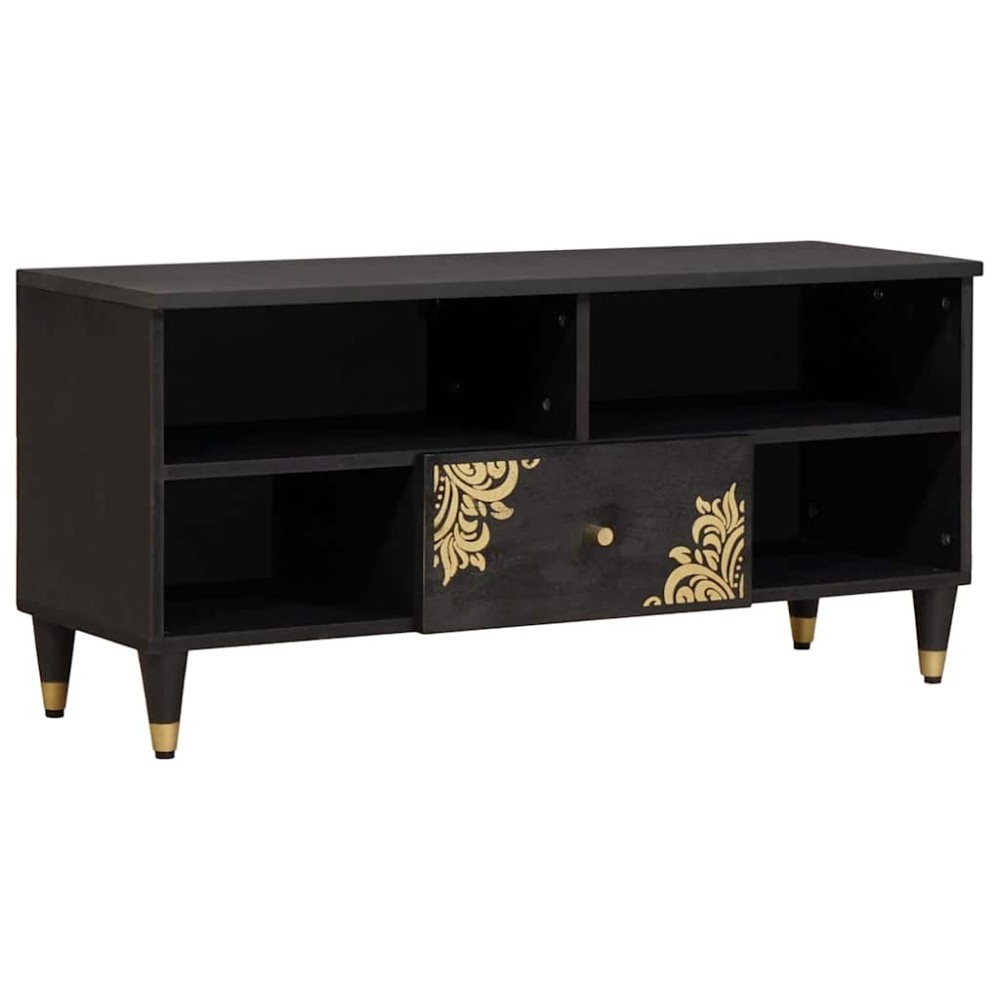 vidaXL Ντουλάπι TV με ράφι Μαύρο 100 x 33 x 46 εκ Στερεό ξύλο μάνγκο