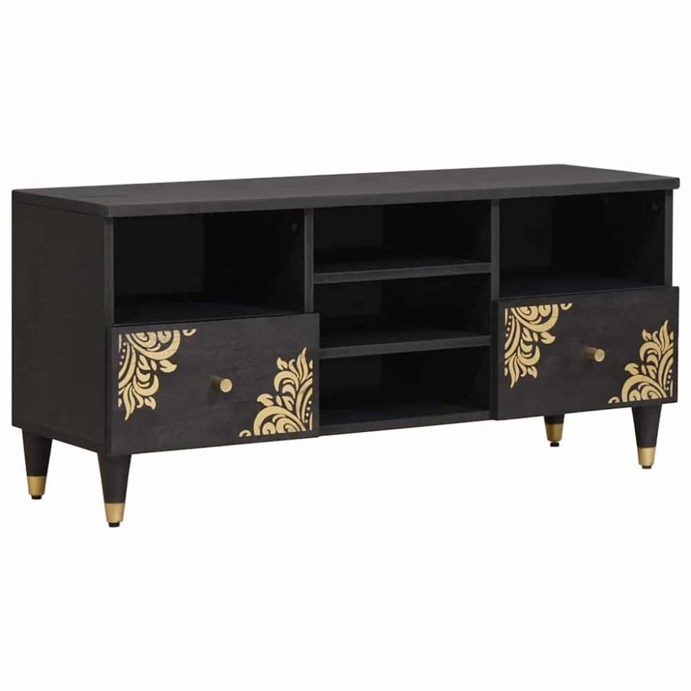 vidaXL Ντουλάπι TV με ράφι Μαύρο 100 x 33 x 46 εκ Στερεό ξύλο μάνγκο