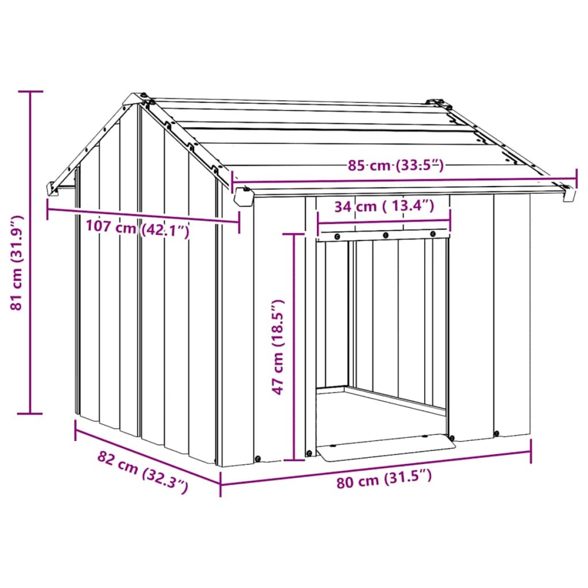 vidaXL Σπιτάκι σκύλου με οροφή 85x107x81 cm Γαλβανισμένος χάλυβας
