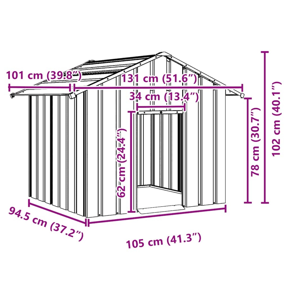 vidaXL Σπιτάκι σκύλου με οροφή 131x101x102 cm Γαλβανισμένος χάλυβας