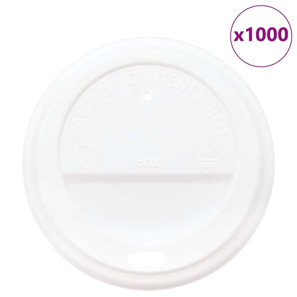 vidaXL Χάρτινα καπάκια καφέ Ø80 mm 8oz 1000 τεμάχια Λευκό πλαστικό