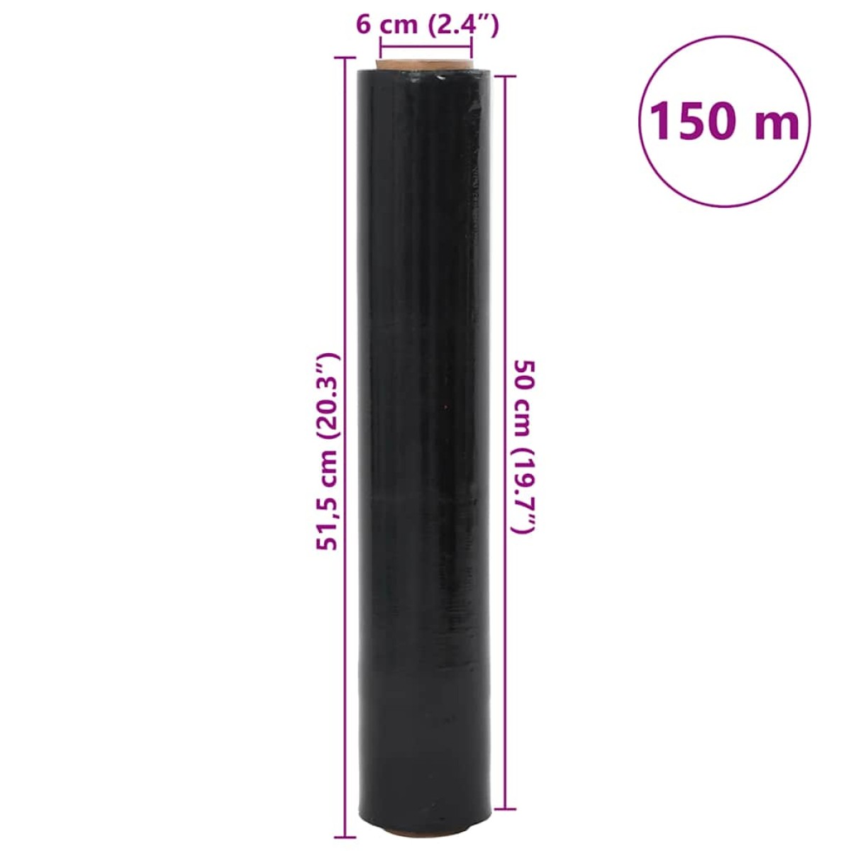 vidaXL Stretch Film 6 τεμάχια Μαύρο 23 μm 50 cm x 150 m