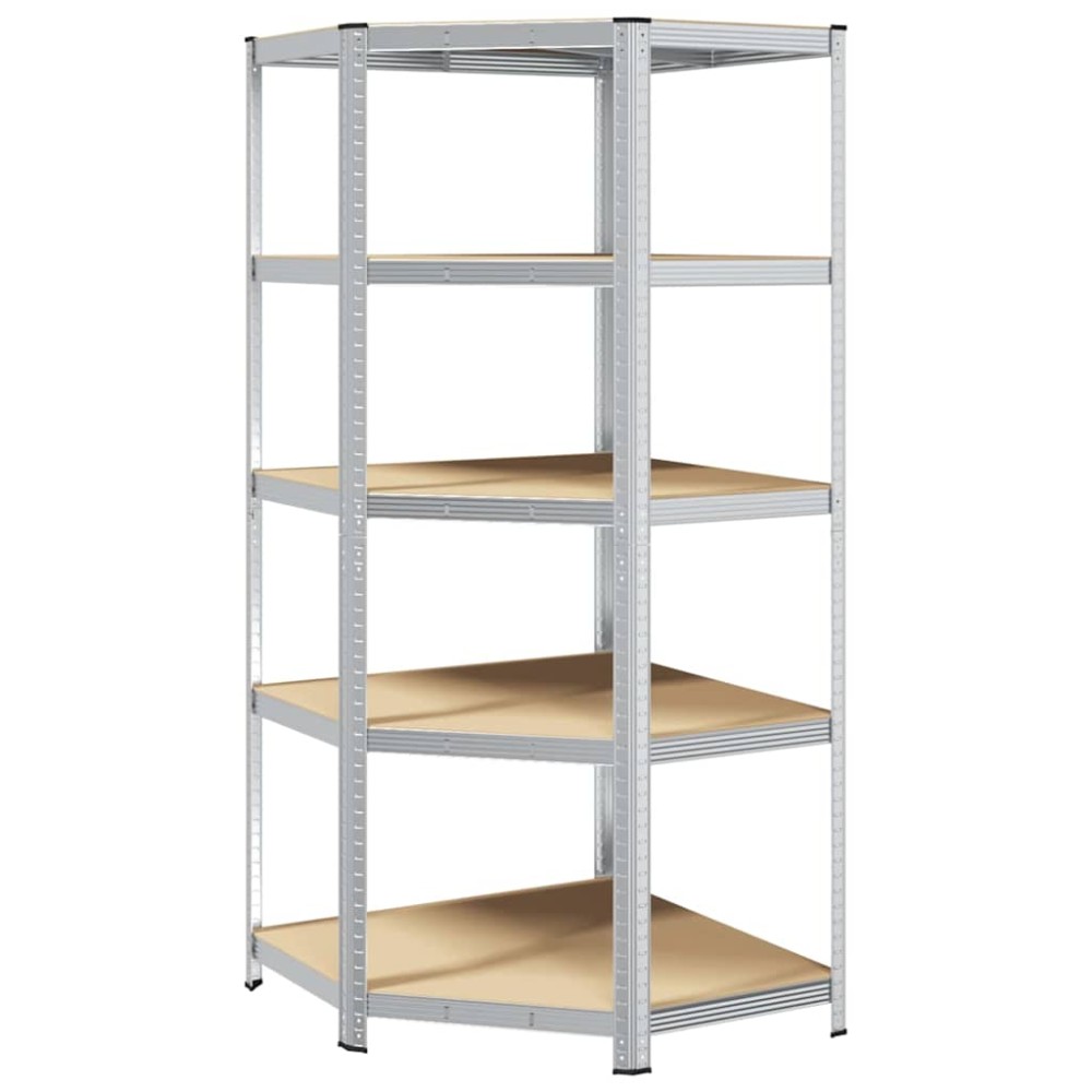vidaXL Γωνιακό ράφι με ράφι Ασημί 90 x 90 x 198 cm Επεξεργασμένο ξύλο