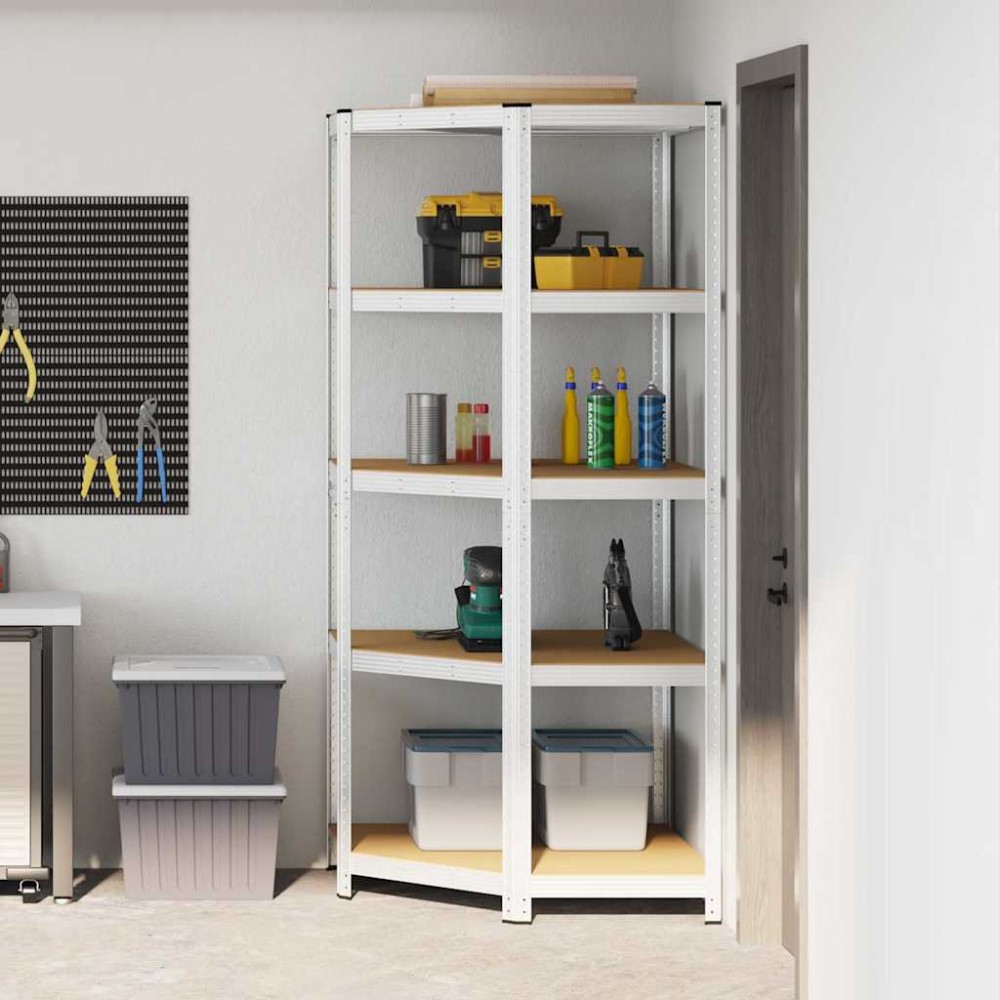 vidaXL Γωνιακό ράφι με ράφι Ασημί 90 x 90 x 198 cm Επεξεργασμένο ξύλο