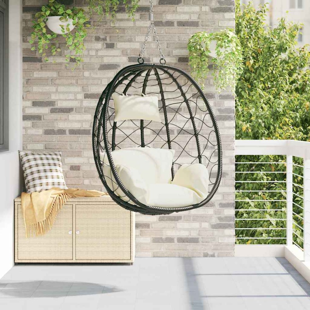 vidaXL Κρεμαστή καρέκλα αυγό Κρεμ λευκό 91.5 x 60 x 110 εκ.
