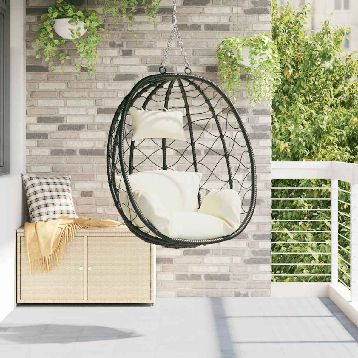 vidaXL Κρεμαστή καρέκλα αυγό Κρεμ λευκό 91.5 x 60 x 110 εκ.