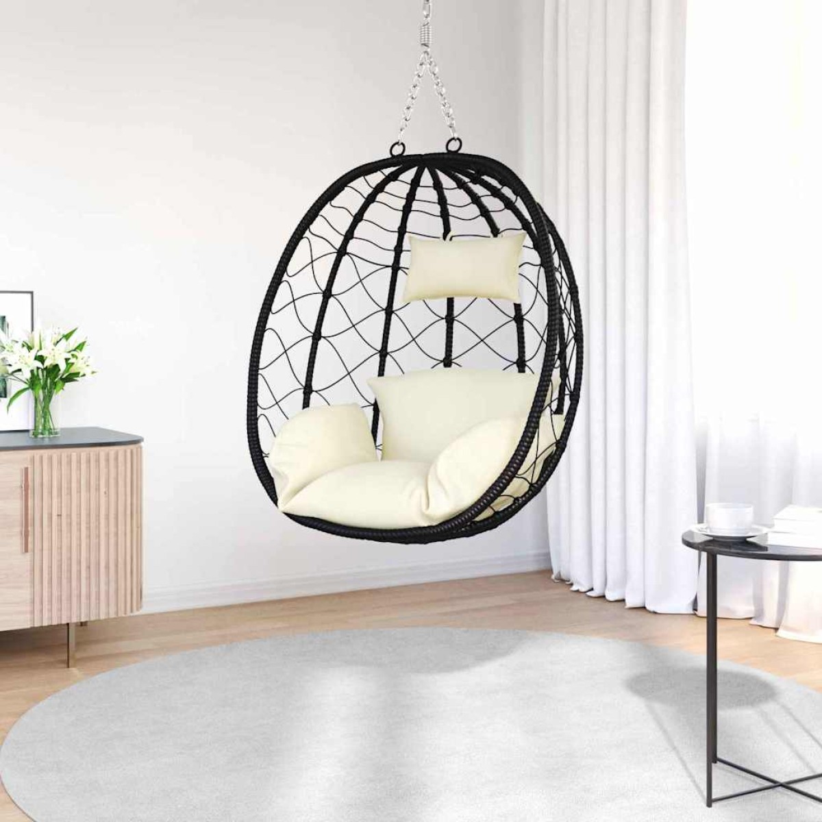 vidaXL Κρεμαστή καρέκλα αυγό Κρεμ λευκό 91.5 x 60 x 110 εκ.