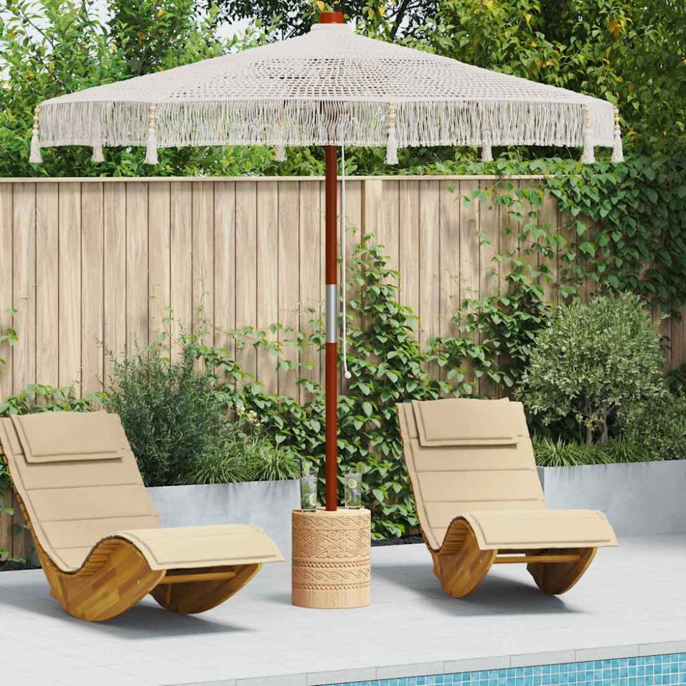 vidaXL Ομπρέλα ηλίου Κρεμ (250-255) x 250 εκ Βαμβάκι και συμπαγές ξύλο