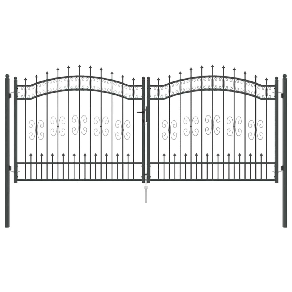 vidaXL Πύλη Φράχτη με Στρογγυλή Κορυφή Γκρι 305 x 125 εκ. Ατσάλι