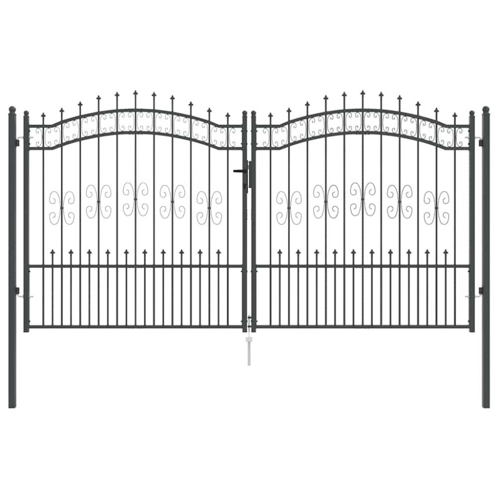 vidaXL Πύλη Φράχτη με Στρογγυλή Κορυφή Γκρι 305 x 150 εκ. Ατσάλι