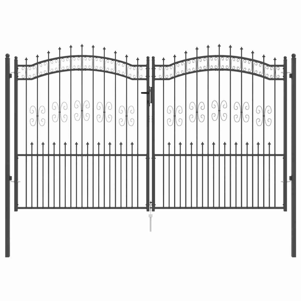 vidaXL Πύλη Φράχτη με Στρογγυλή Κορυφή Γκρι 305 x 175 εκ. Ατσάλι