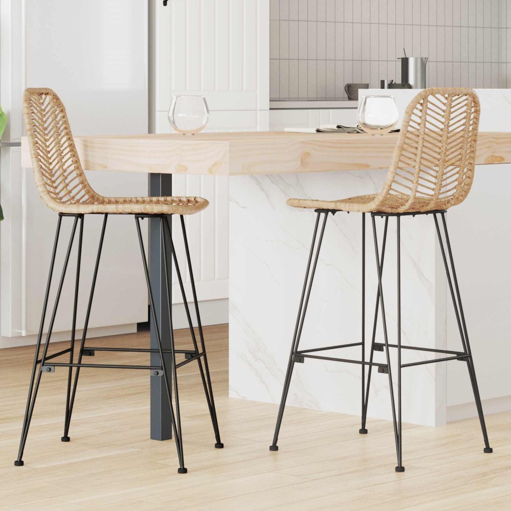 vidaXL Καρέκλα Μπαρ 2 pcs Φυσικό 44,5 x 53 x 111 εκ. Καλάμι και Σίδερο