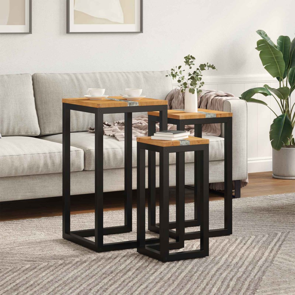 vidaXL Τραπέζι Σαλονιού με Στηρίγματα 3 pcs Καφέ Στερεό Ξύλο Τίκ