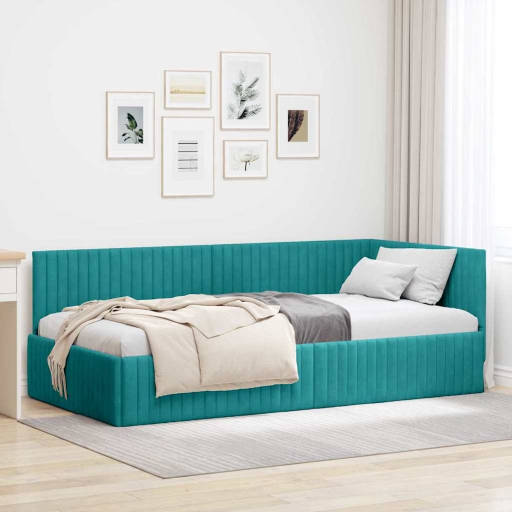 vidaXL Κρεβάτι Γωνίας με κεφαλάρι Τιρκουάζ 100 x 200 cm Βελούδο