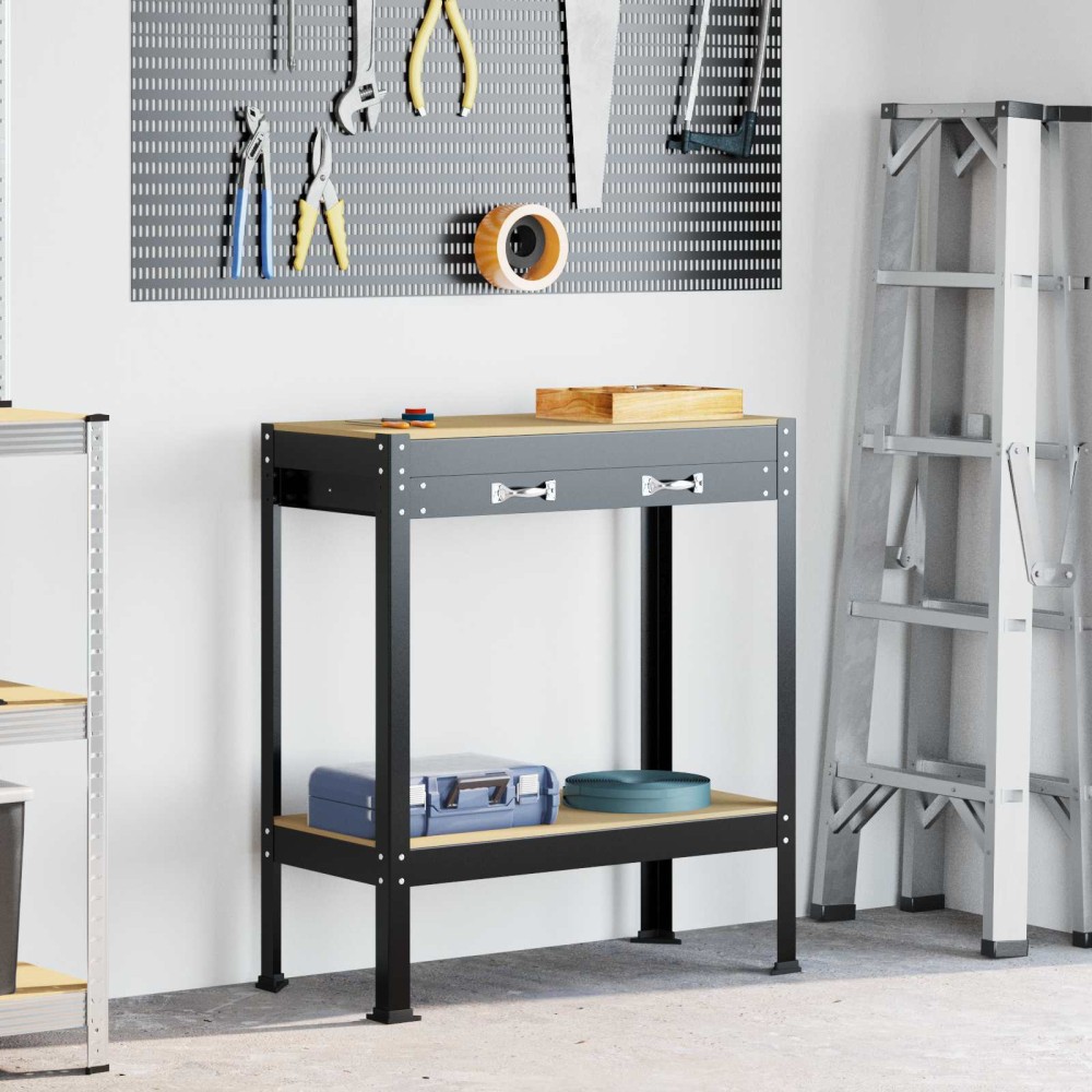 vidaXL Εργαστηριακός πάγκος με συρτάρι με ράφι Μαύρο 80 x 40 x 91 εκ