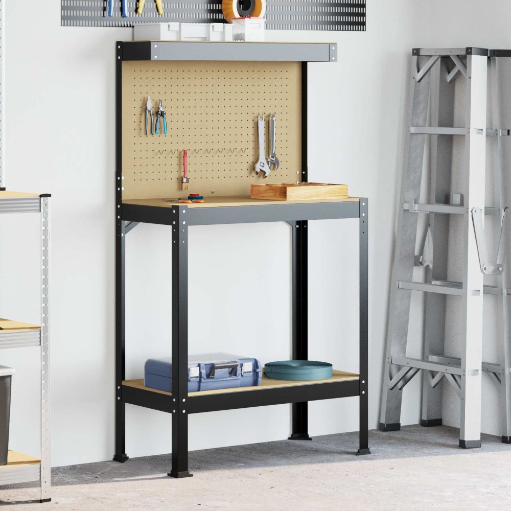 vidaXL Εργαστηριακός πάγκος με ράφι Μαύρο 81 x 41 x 145 εκ.