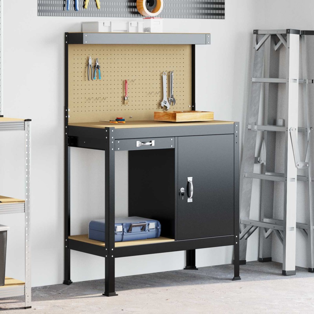 vidaXL Εργαστηριακός πάγκος με συρτάρι με ράφι Μαύρο 90 x 49 x 141 εκ.