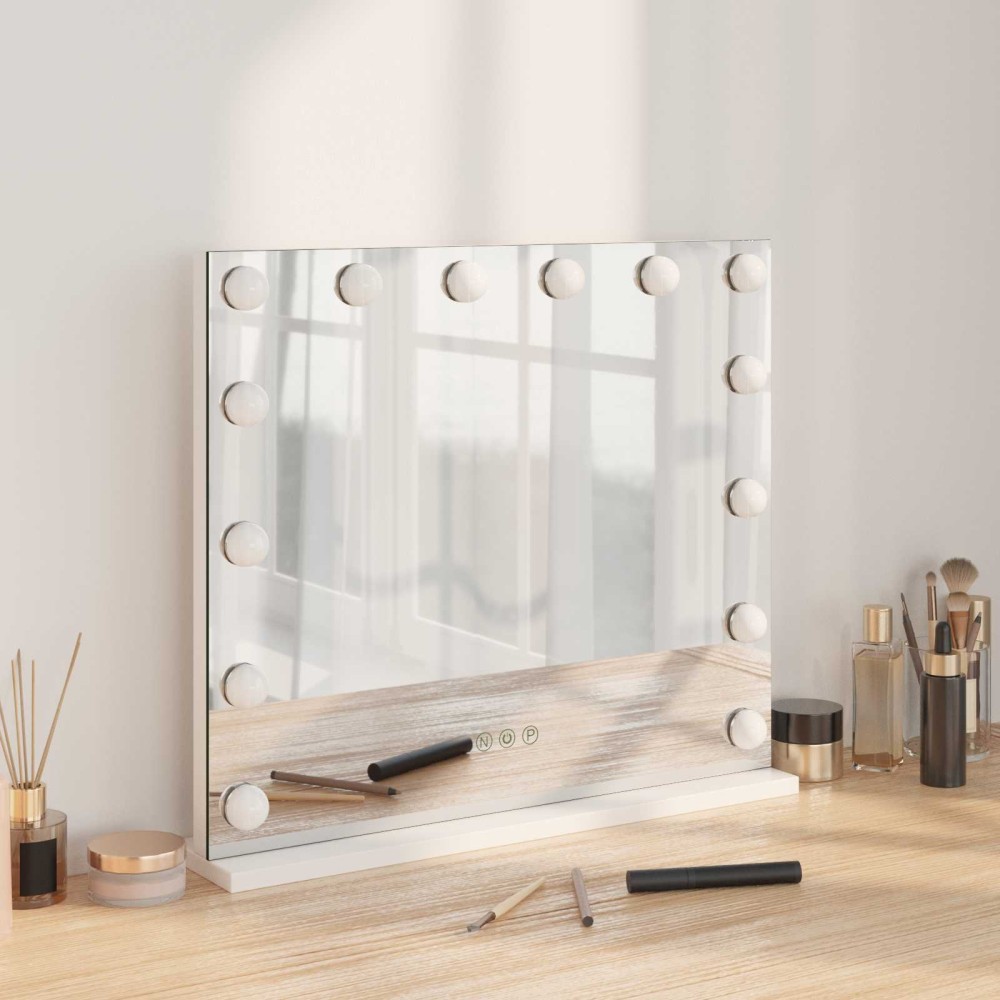 vidaXL Καθρέφτης Vanity LED Λευκός 50 x 10 x 44 εκ Γυαλί και Χάλυβας