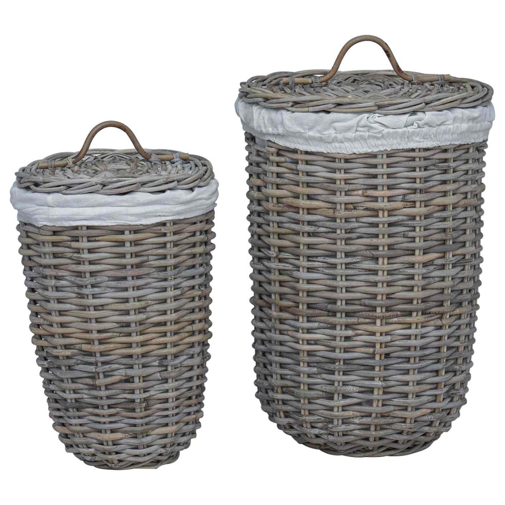 vidaXL Καλάθι Ρούχων με Καπάκι 2 pcs Γκρίζο Kubu Ρατάν Κούμπου