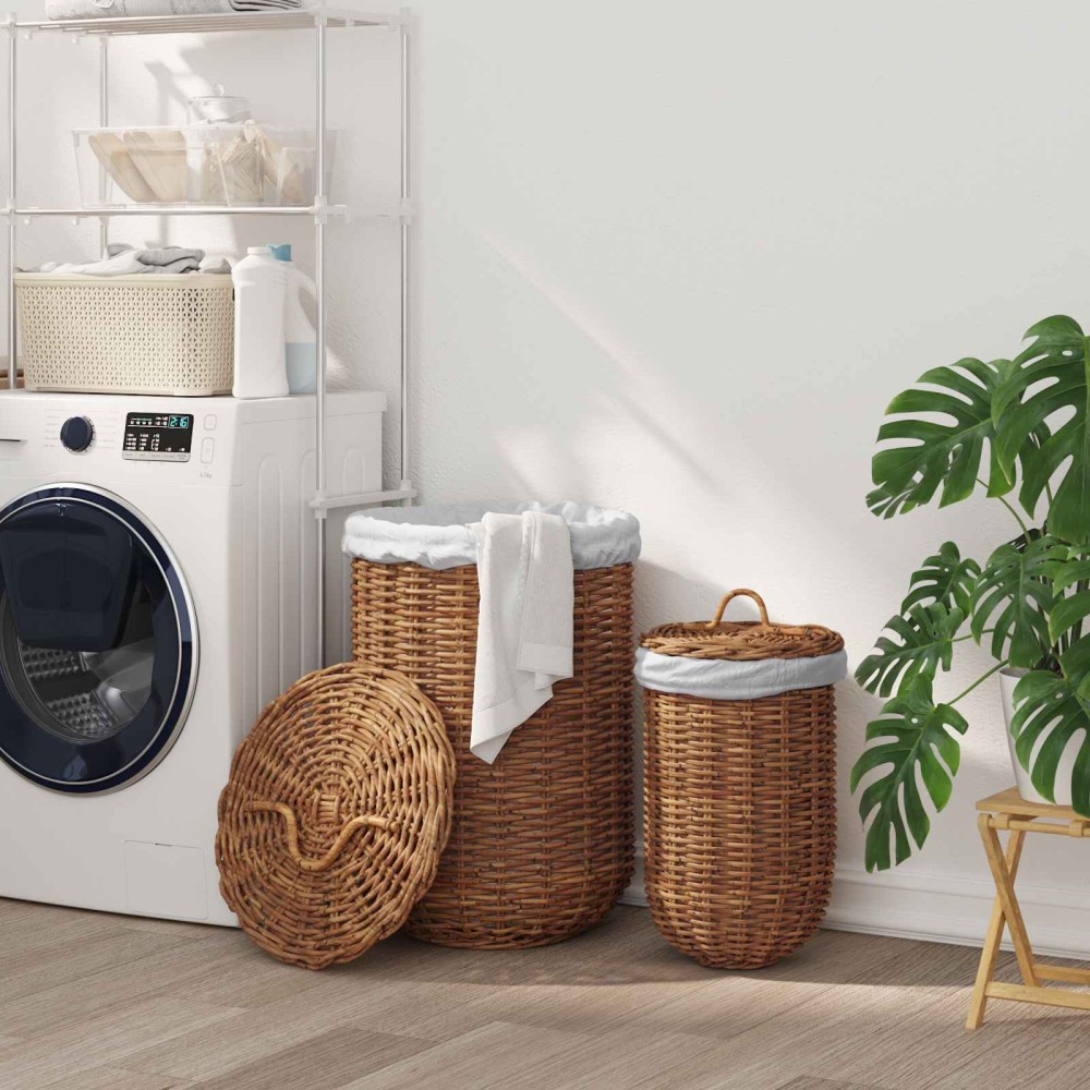 vidaXL Καλάθι Πλυντηρίου 2 pcs Καφέ Ρατάν Κούμπου