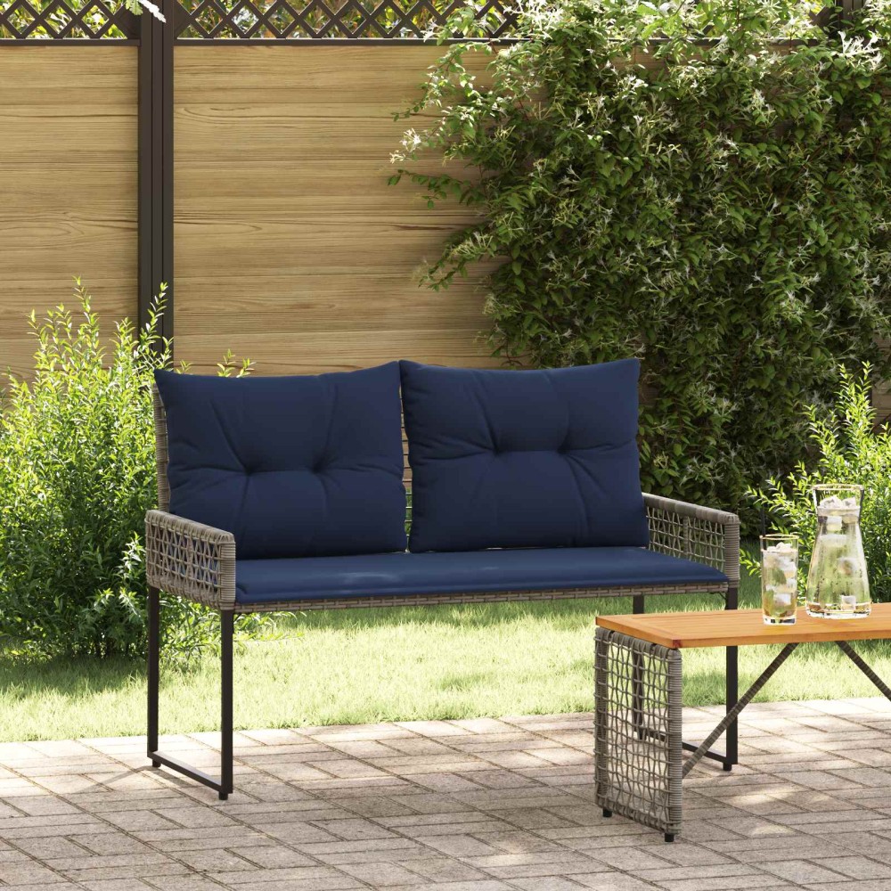 vidaXL Εξωτερικός πάγκος με μαξιλάρι Γκρι και Ναυτικό 118 x 55 x 82 εκ