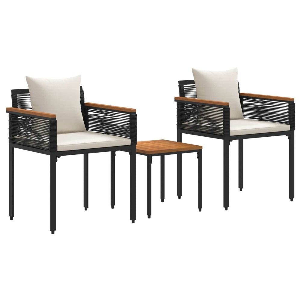 vidaXL Σετ Εξωτερικών Επίπλων 3 pcs Μαύρο και Κρεμ Λευκό Ράτα PE
