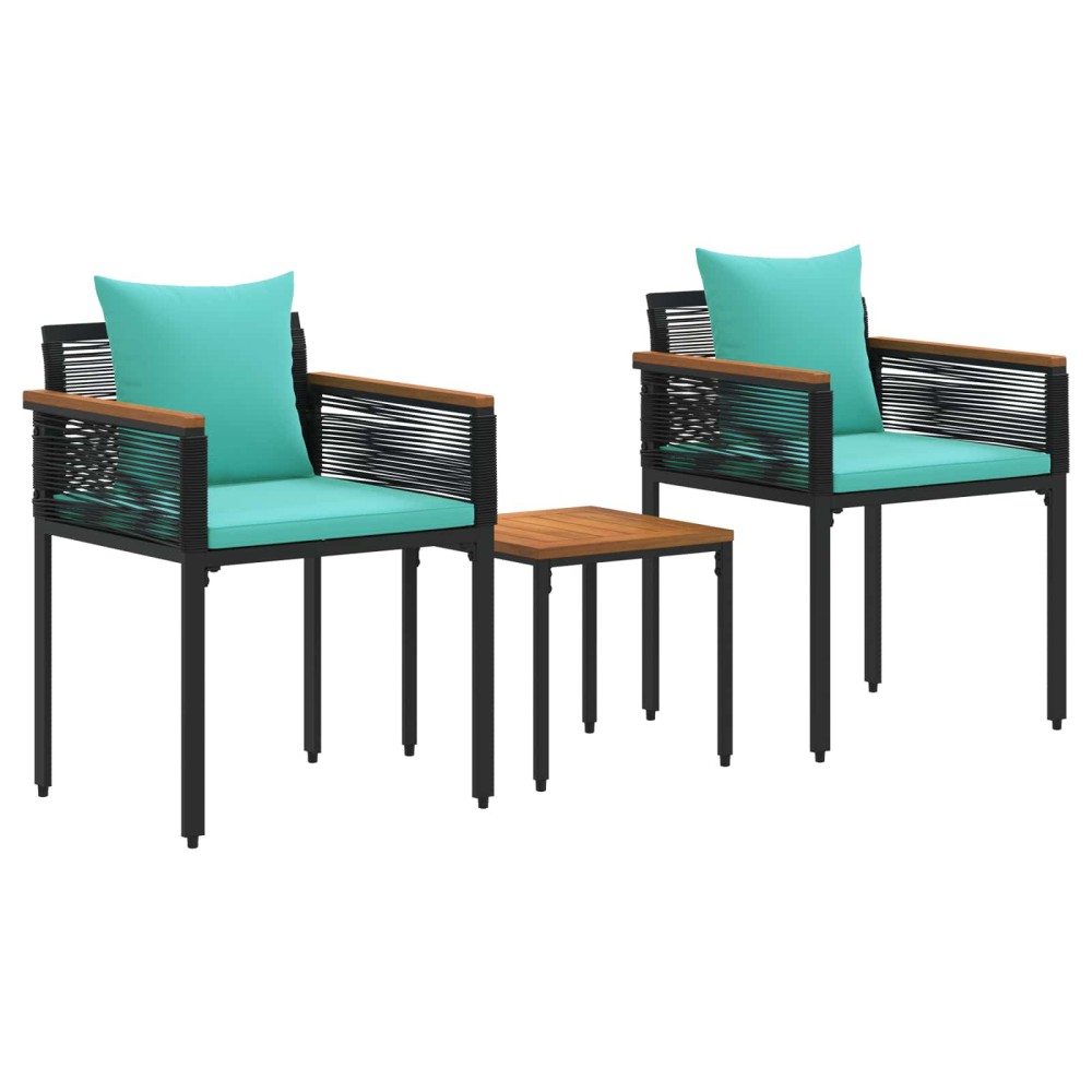 vidaXL Σετ Εξωτερικών Επίπλων 3 pcs Μαύρο και Τυρκουάζ Ράτα PE