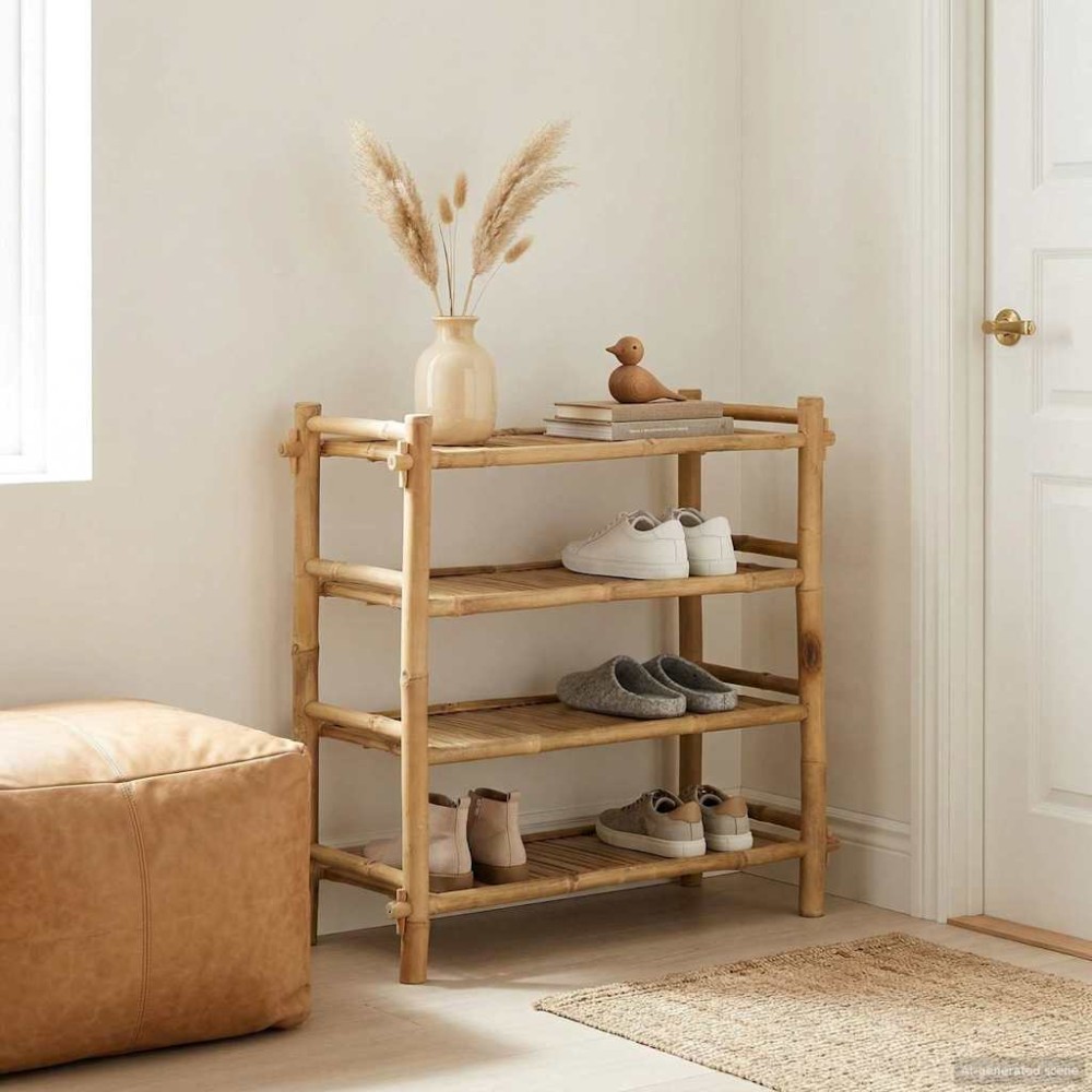 vidaXL Ράφι Παπουτσιών με ράφι Φυσικό 4-επίπεδο Μπαμπού
